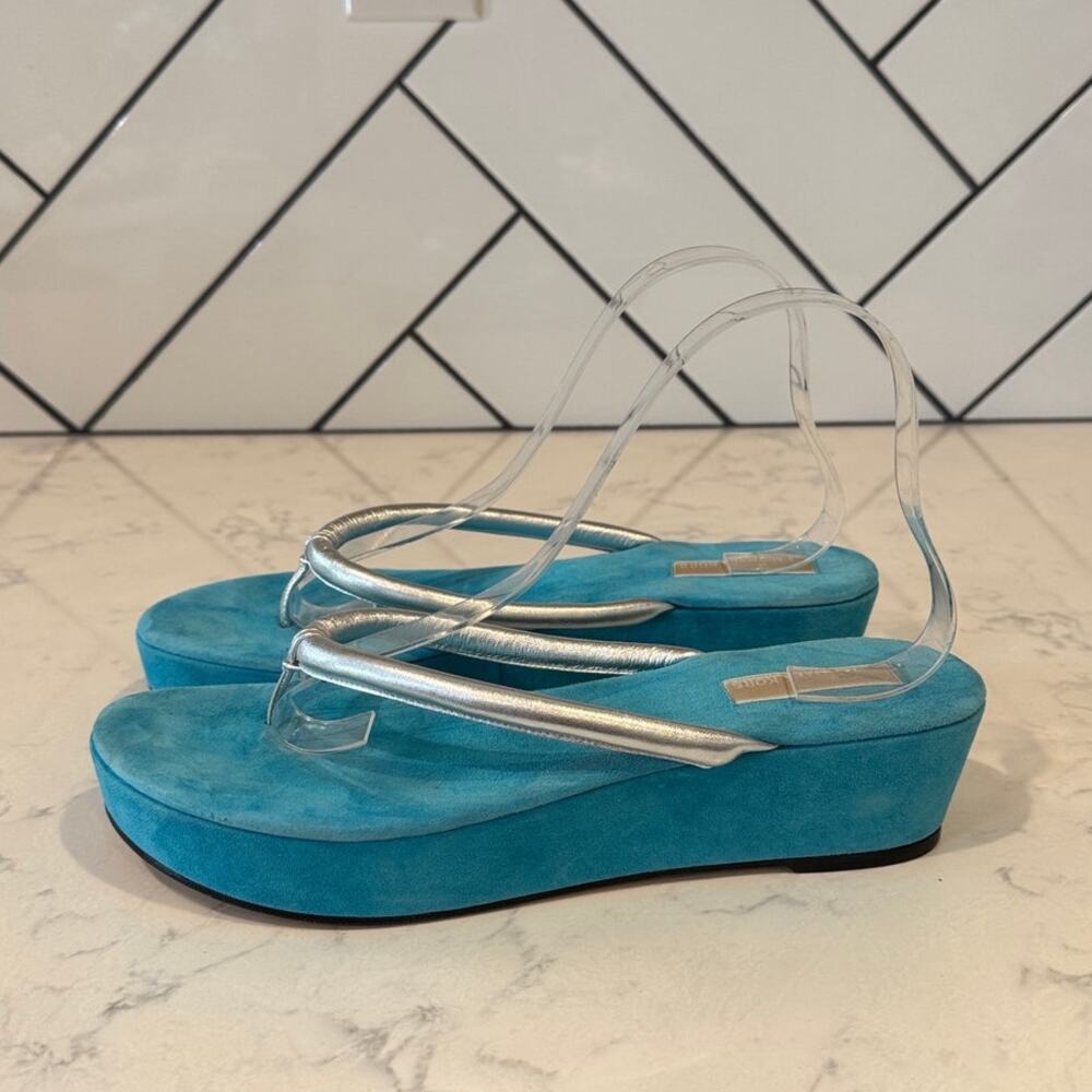 Rare Michael Kors Y2K platform flip flop sandals silver teal size 10